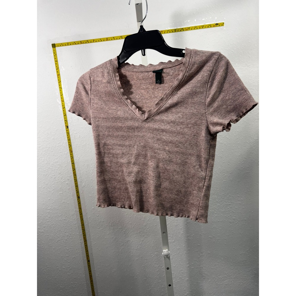 Wild‎ Fable Womens Mauve Pink Ribbed Lettuce Edge V-Neck Crop Top Size M